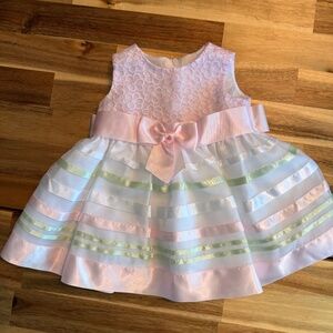 Bonnie Baby 2-pc Embroidered Ribbon Trimmed Dress - Pink/Multi - 0-3M